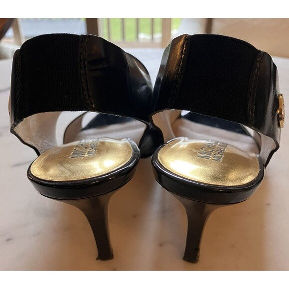 Michael Kors Shoes MK Rochelle Open Toe Black Paten Sling Back Heels Sz 6M - Picture 4 of 8